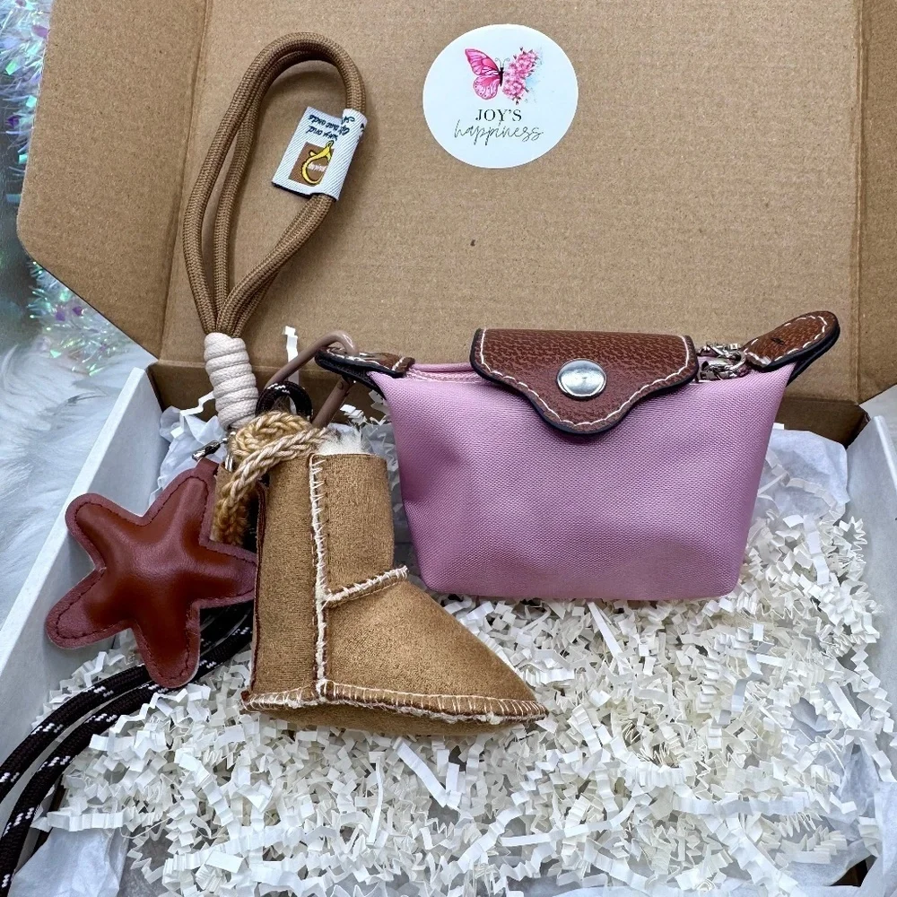 Women's Pink Mini Coin Purse wristlet w/ Cute Boot, Star, Heart Charms